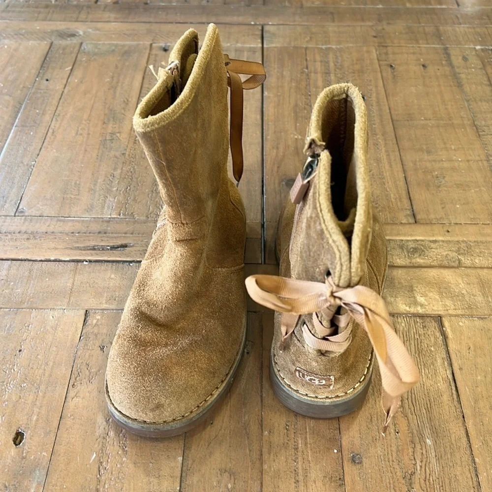 Ugg Corine chestnut suede tie back winter boots